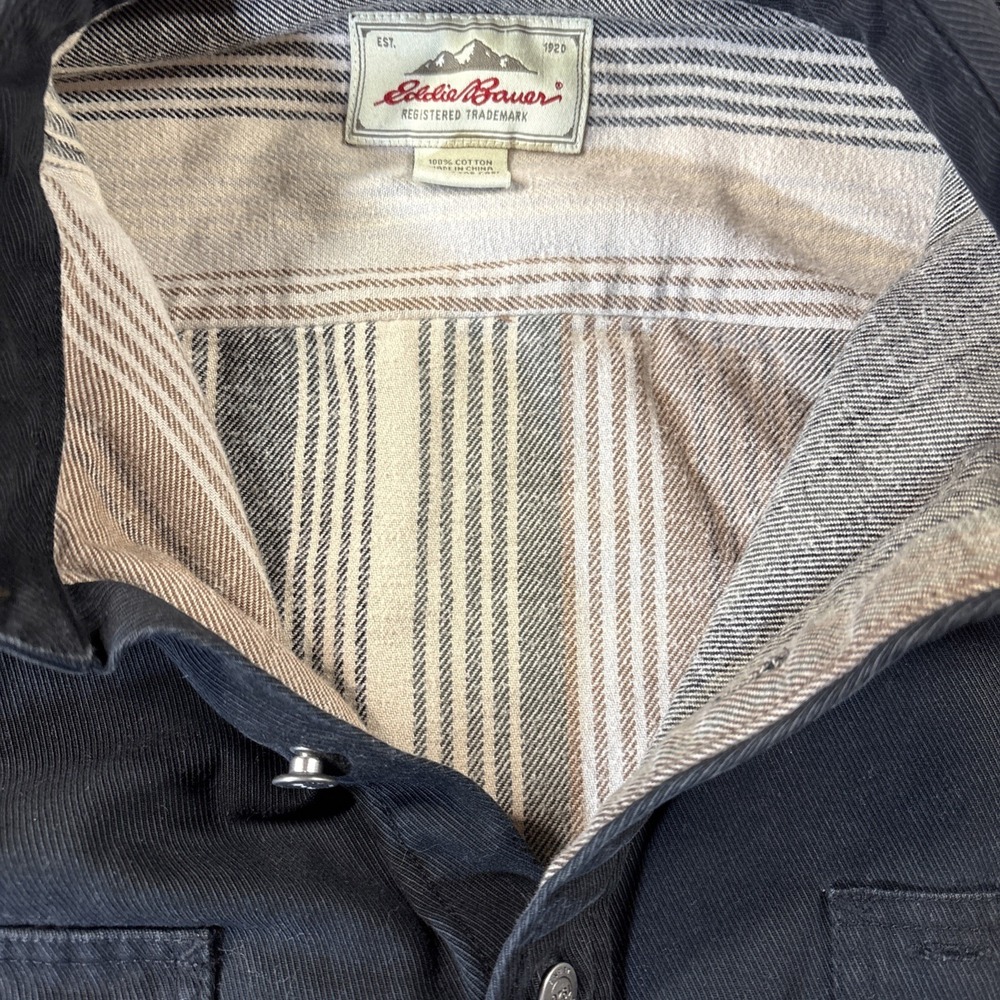 Vintage‎ Eddie Bauer Men's XL Heavyweight Flannel Lined Denim Shirt Jacket Black - Picture 4 of 9